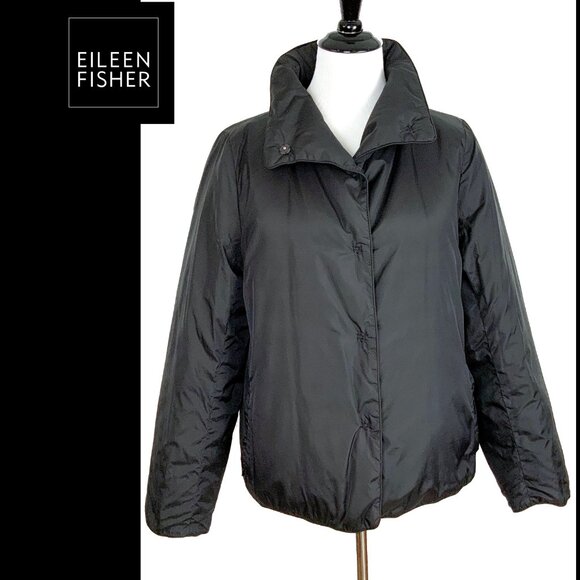 Eileen Fisher Black Riversable Down Filled Short Jacket PM - Picture 2 of 16